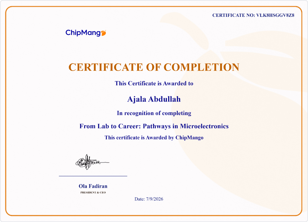 ChipMango Certificate of Completion — From Lab to Career: Pathways in Microelectronics