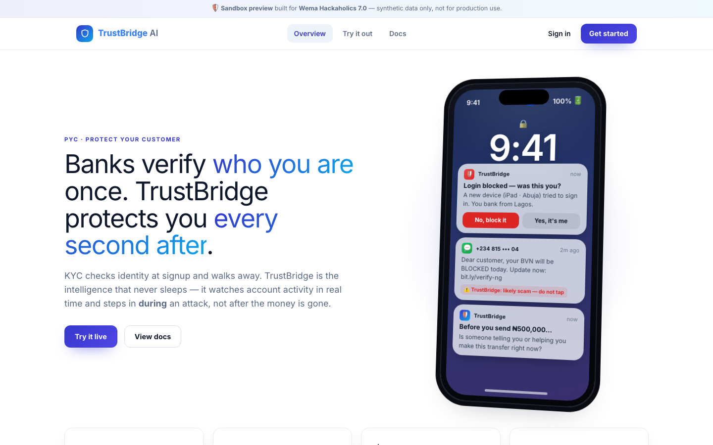 TrustBridge AI — real-time fraud protection for bank customers